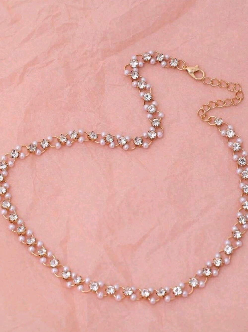 Gold Pearl & Crystal Choker Necklace - Women Jewelry